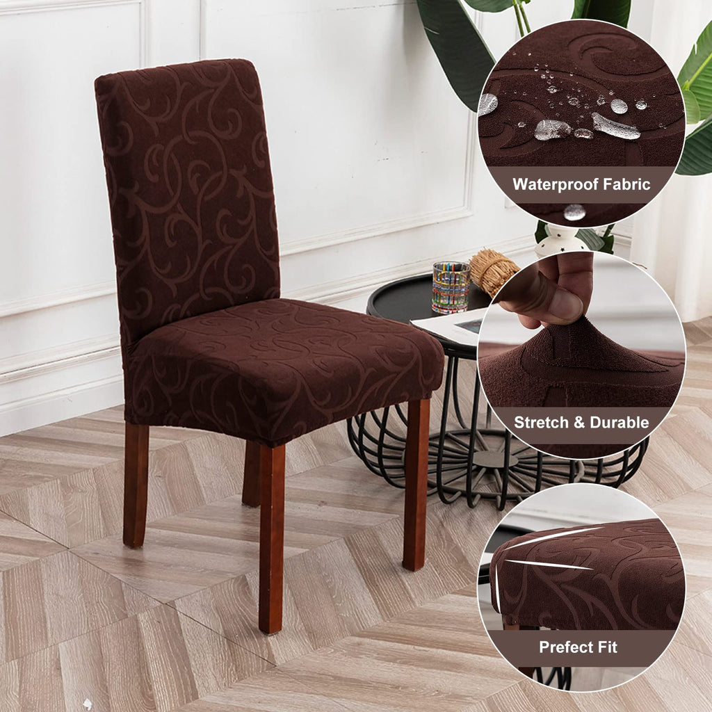 Genina Waterproof Dining Room Chair Covers Stretch Parsons Chair Slipcovers For Dining Room Kitchen Chair Protector Cover, Removable, Washable (2, Flower Pattern-Chocolate)