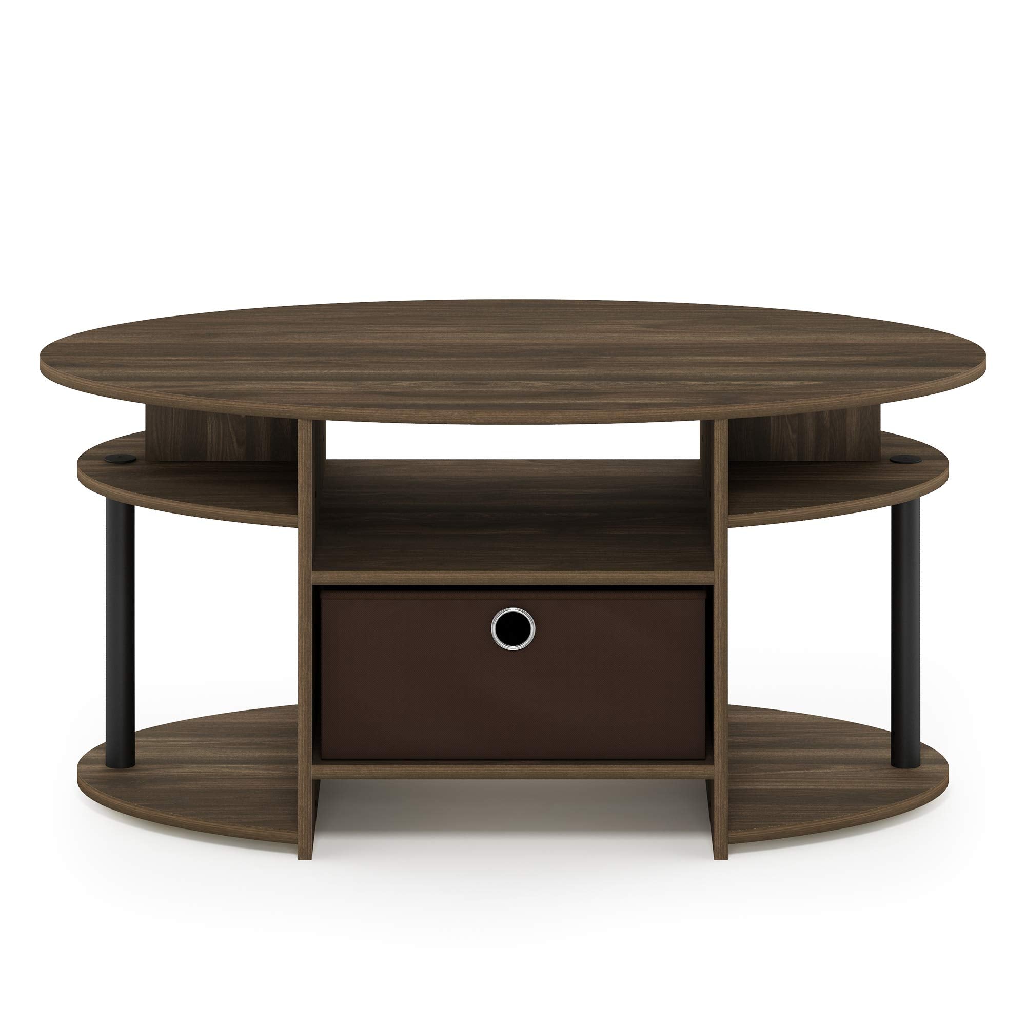 Furinno Jaya Simple Design Oval Coffee Table With Bin For Living Room, Columbia Walnut/Black/Dark Brown