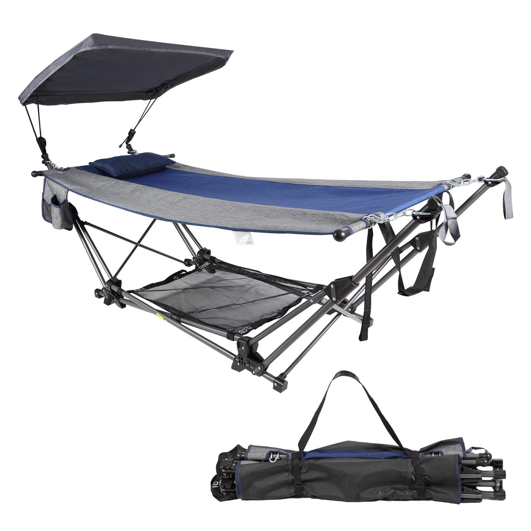 RedSwing Portable Folding Hammock with Stand,Fold Up Hammock with Removable Canopy,Pillow and Storage Net,Foldable Camping Hammo