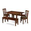 East West Furniture PSCA5C-MAH-LC 5 Piece Dining Table Set Includes a Rectangle Wooden Table with Butterfly Leaf and 2 Faux Leather Dining Chairs with 2 Benches, 32x60 Inch, Mahogany