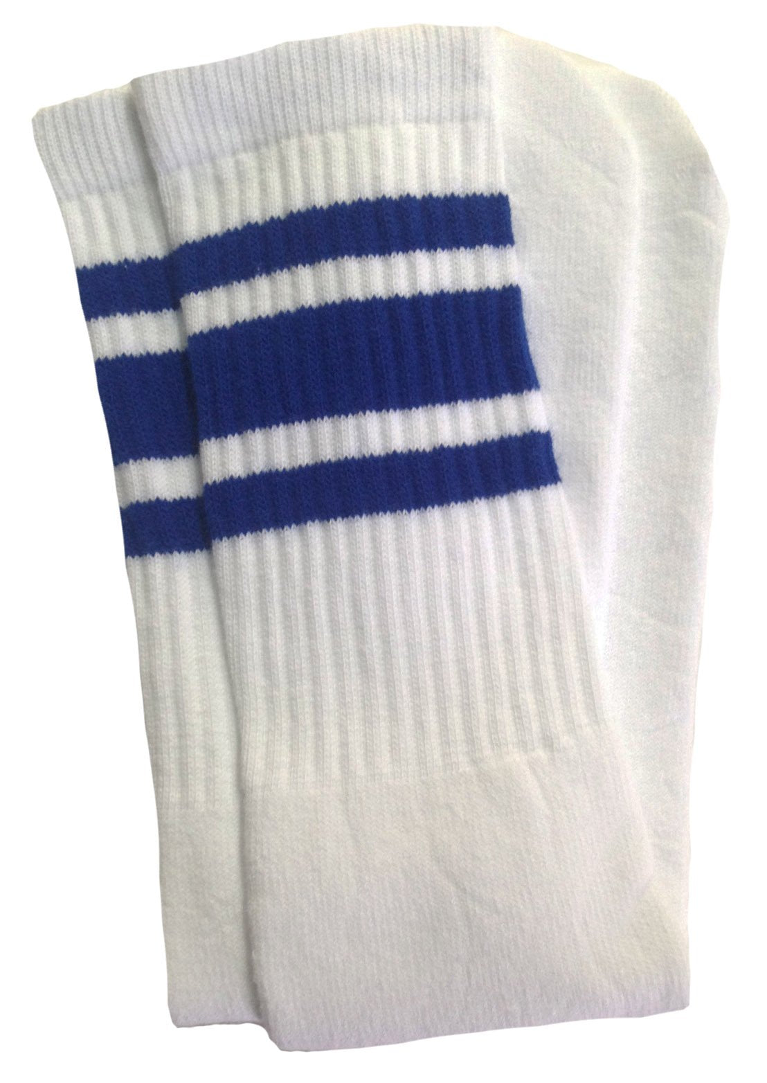 SKATERSOCKS 19 Mid calf White tube socks with Royal Blue stripes style 3
