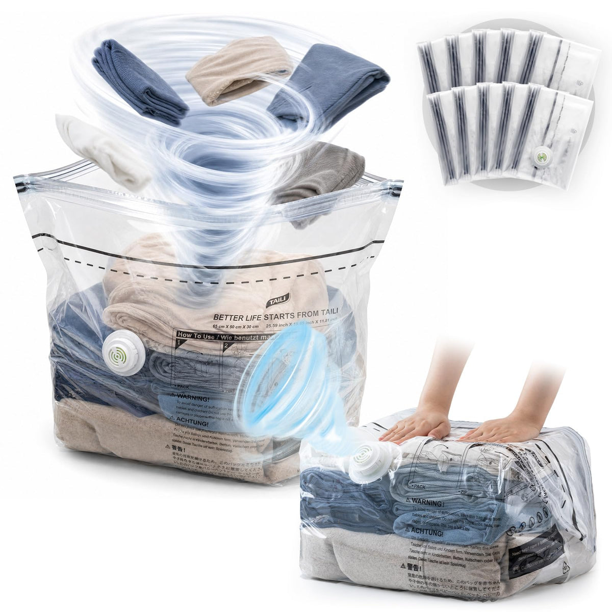TAILI 10 Pack Cube Vacuum Storage Bags, Medium Size (25x19x11 inch), Clear