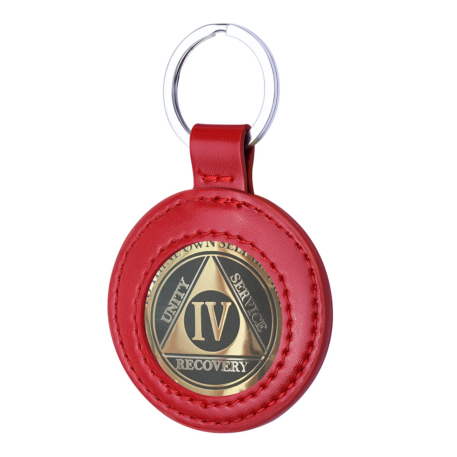 Wisdompro Pu Leather Coin Holder Keychain For Aa Medallion, Standard Challenge Coin, Recovery Chip - Red