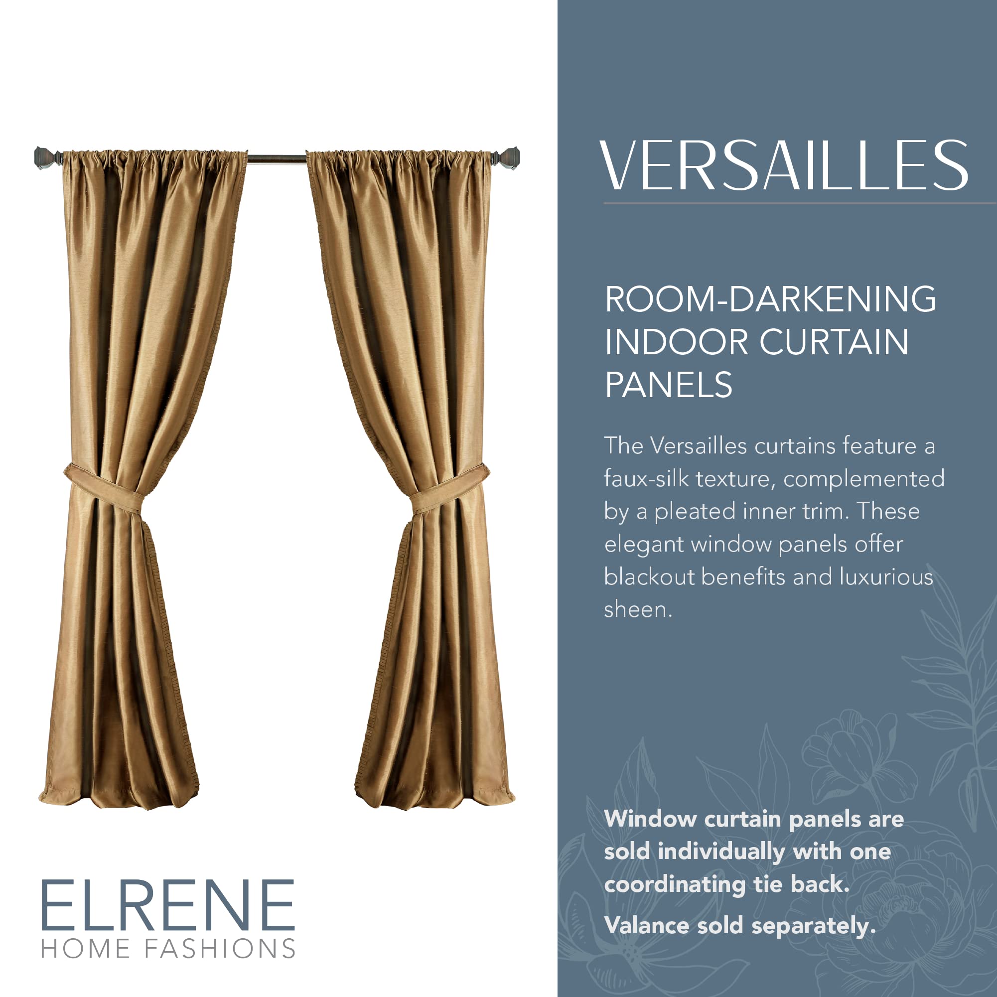 Elrene Home Fashions Versailles Faux-Silk Room-Darkening Curtain Panel, Blackout Curtain With Rod Pocket, 52 Inches By 95 Inches