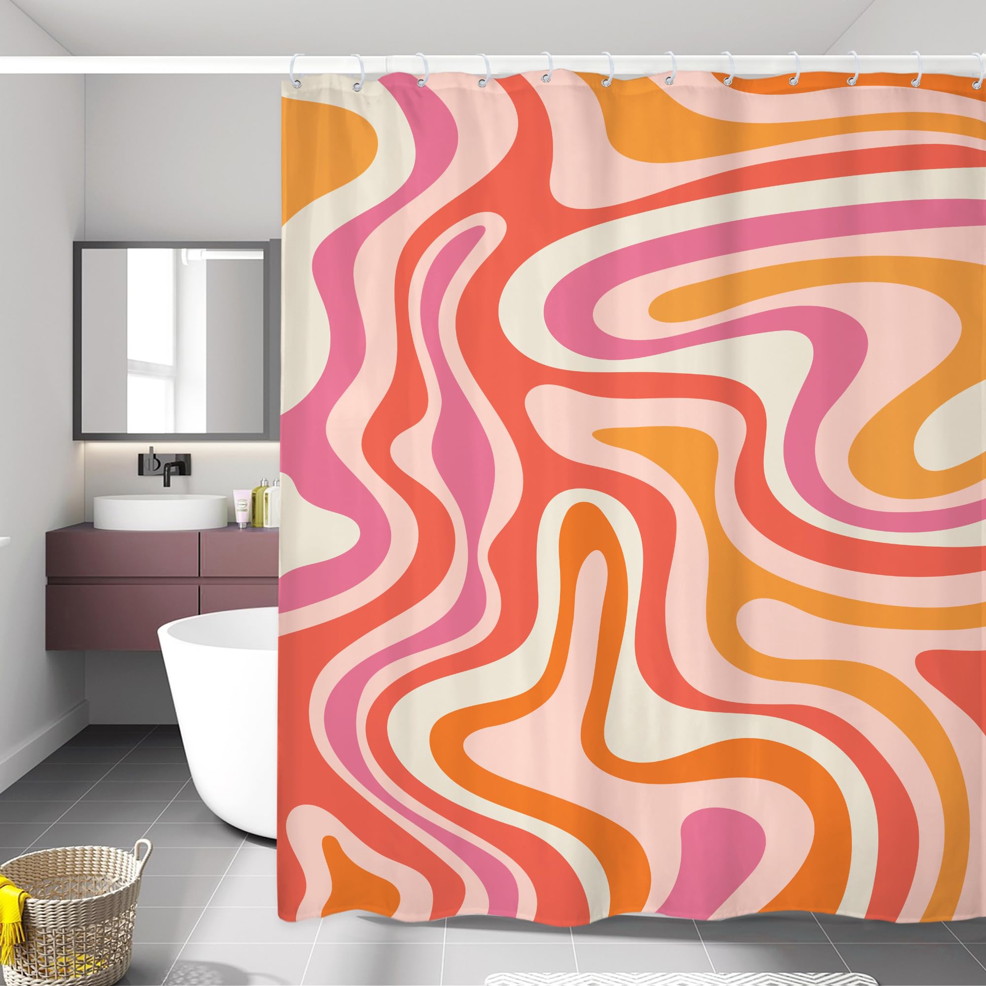 LIGHTINHOME Retro 70s Groovy Shower Curtain 72Wx72H Inches Vintage Abstract Funky Modern Art Aesthetic Patterns Colorful Cloth F