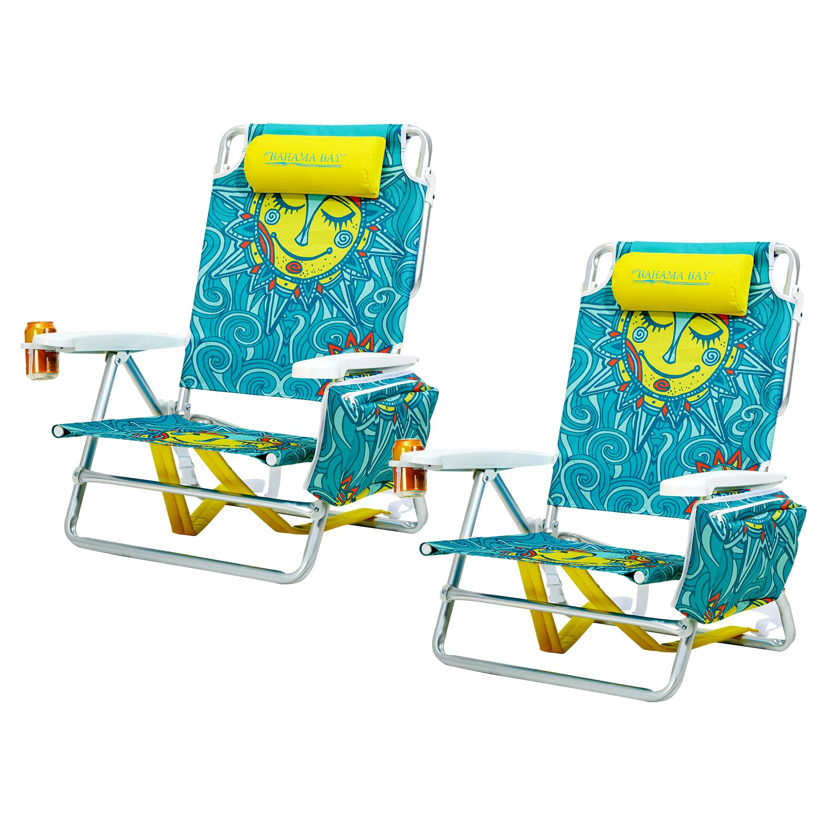 Old Bahama Bay Backpack Beach Chair 2 Pack, Aluminum Lightweight Reclining 5-Position Lounge Chair for Adults Heavy Duty Support