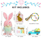 Easter Decorations, 5Pcs Easter Gnome Tiered Tray Decor, 3 Glitter Easter Wood Signs, Truck Full Of Eggs, Easter Bunny Gnome Plu