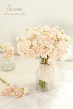 Floroom Ranunculus Artificial Flowers 18 Pcs Champagne Faux Silk Mini Ranunculus Bulk Fake Wedding Filler Flowers For Diy Cream
