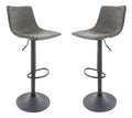 LeisureMod Tilbury Modern Adjustable Height Bar Stool Kitchen Island Stools with Footrest & 360-Degree Swivel Set of 2 (Grey)