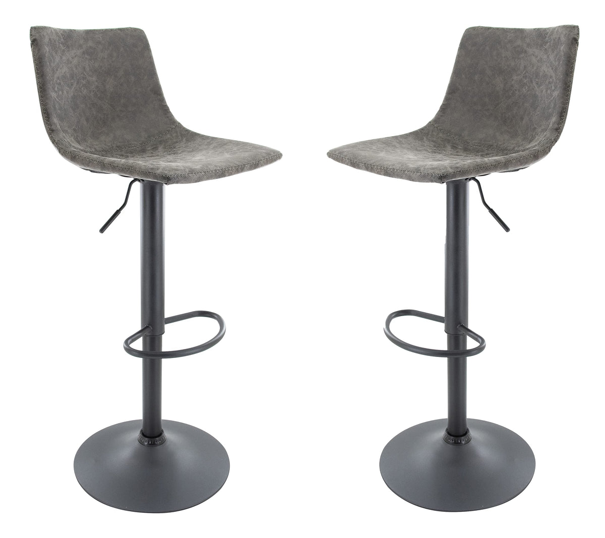 Leisuremod Tilbury Modern Adjustable Height Bar Stool Kitchen Island Stools With Footrest & 360-Degree Swivel Set Of 2 (Grey)