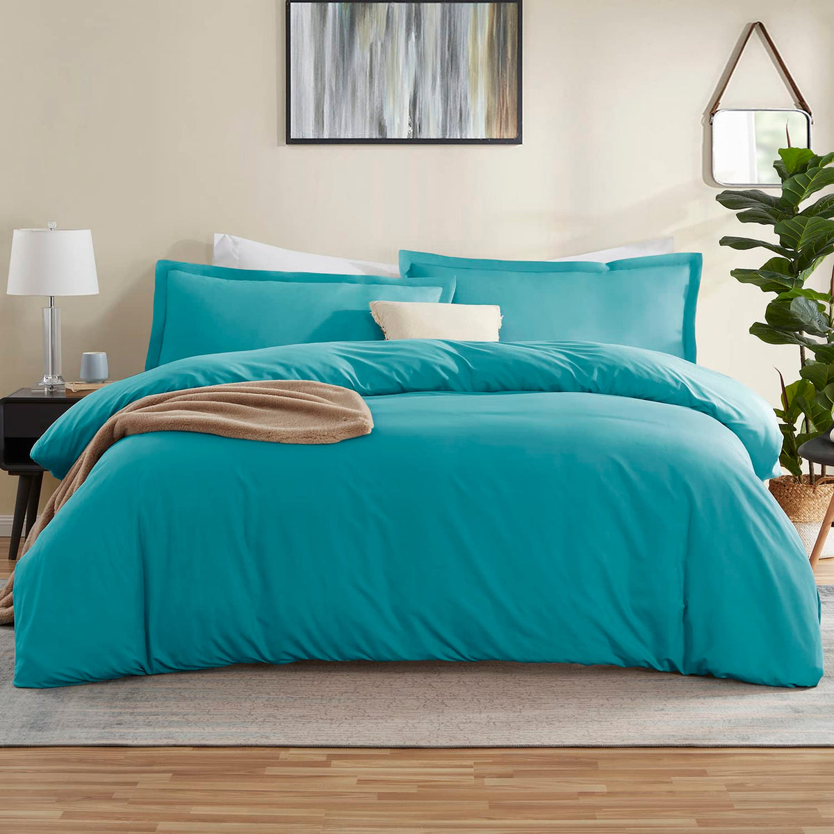 Nestl Teal Duvet Cover Queen Size - Soft Queen Duvet Cover Set, 3 Piece Double Brushed Queen Size Duvet Covers With Button Closu