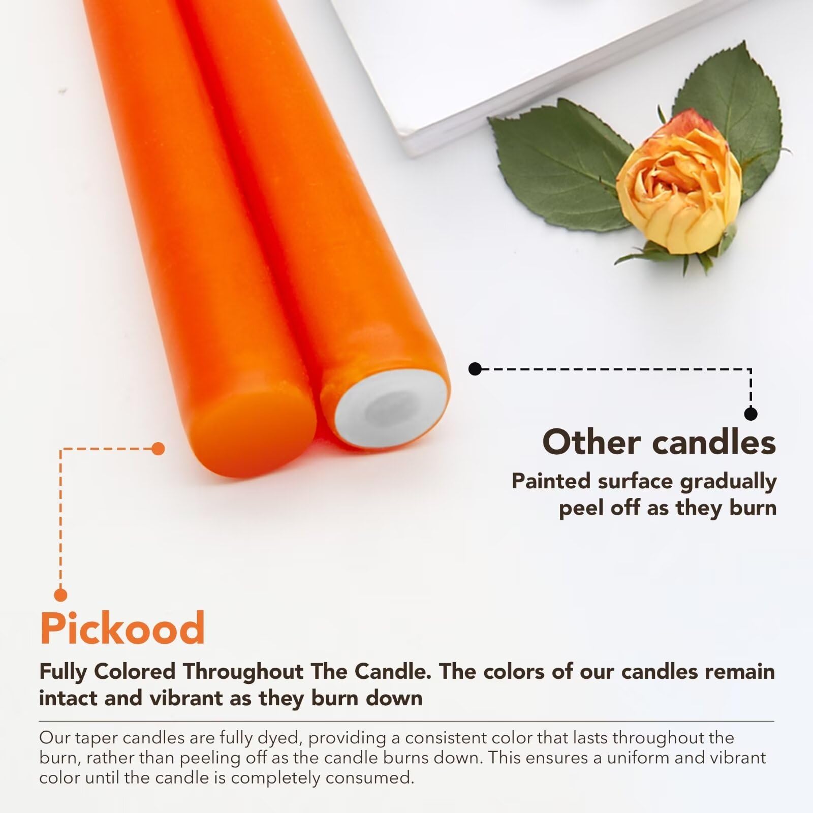 Pickood 12-Inch Tall Dripless Taper Candles Set Of 4 - Orange Tapered Candles, Perfect For Halloween,Fall - Smokeless, Unscented