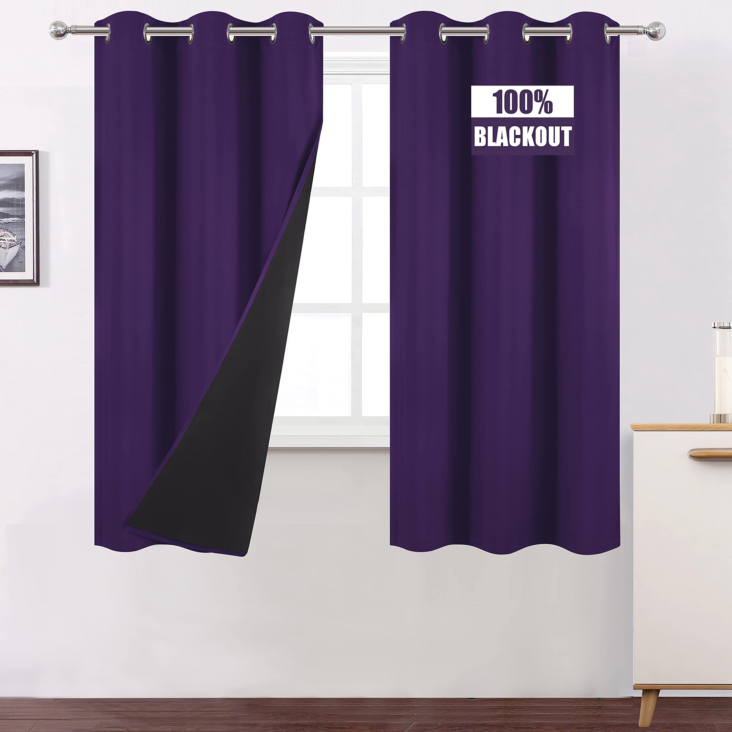 Lemomo Purple Thermal Blackout Curtains/40 X 72 Inch/Set Of 2 Panels Room Darkening Curtains For Bedroom And Living Room