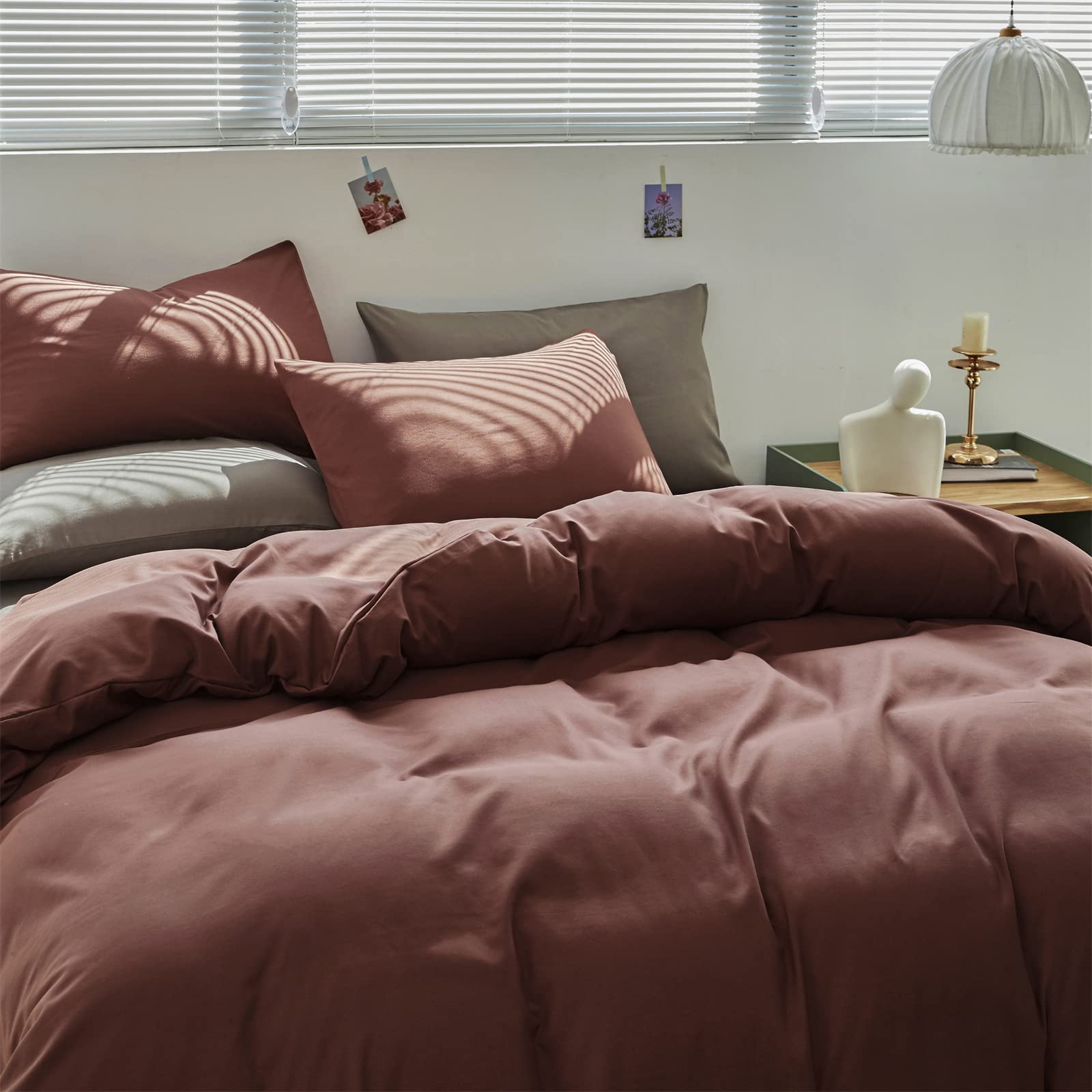 Clothknow Queen Brick Red Comforter Set 3Pcs Brownish Bedding Comforter Sets Dark Rust Queen Comforter Rust Red Queen Size Comforter Sets