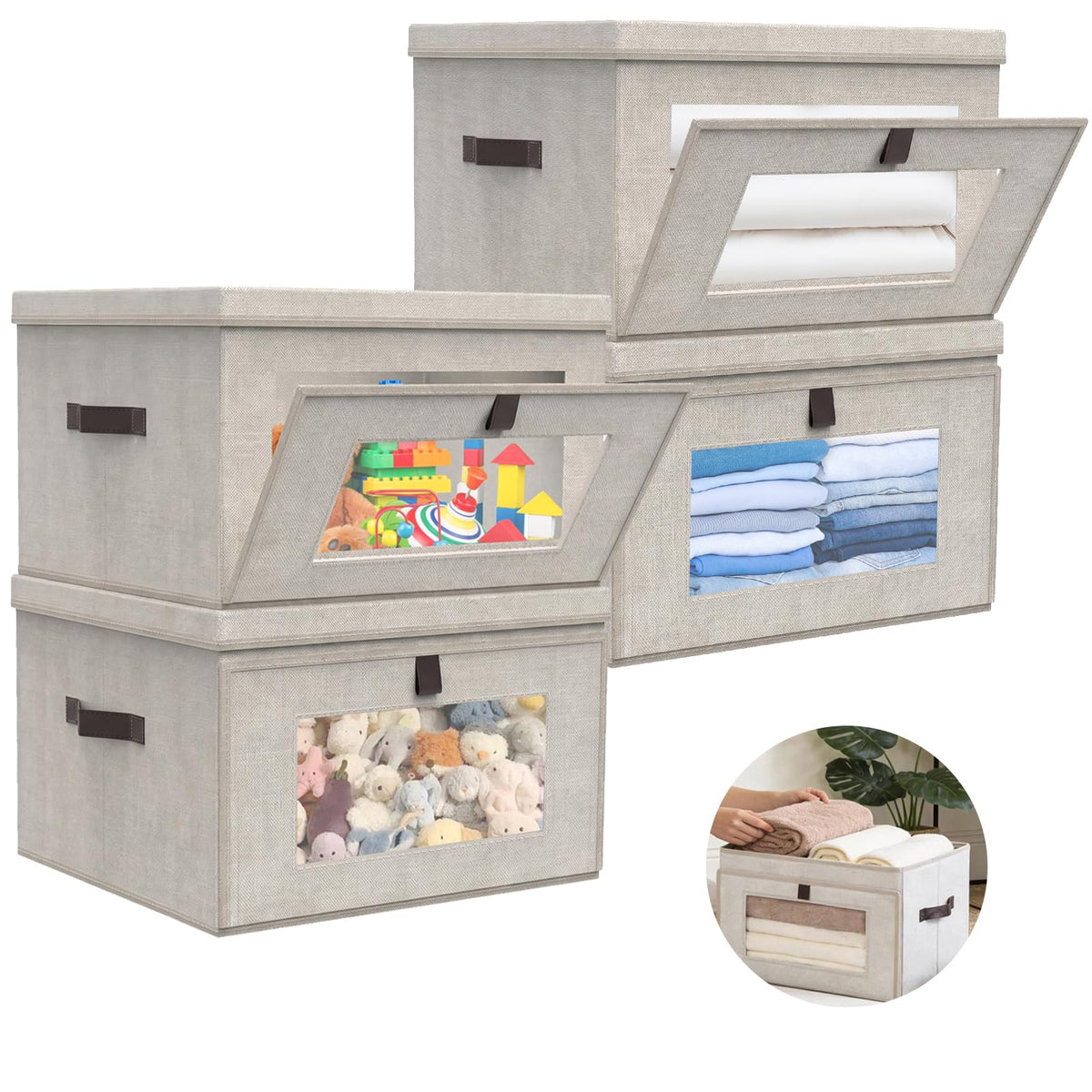 Magnetic Front Opening Fabric Storage Bins with Lids, 15x9.8x9.8in 4Pack