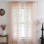 Finecity Blush Lace Curtains 96 Inches Long - Country Rustic Branch Floral Lace Sheer Curtains 2 Panels Set For Living Room, Pri