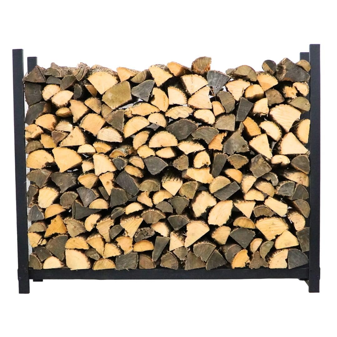 Woodhaven 5 Foot Black - Made In The Usa - 1/4 Cord Plus Firewood Storage Log Rack With Optional Seasoning Cover Combo Set - Ind