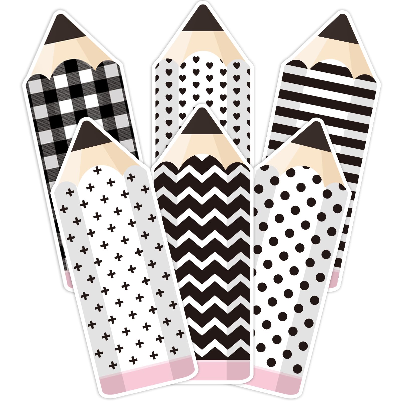 Whaline Back To School Pencils Cutouts 48Pcs Pencil Shape Name Tags 6 Design Black White Pencils Paper Cutting With Glue Point F
