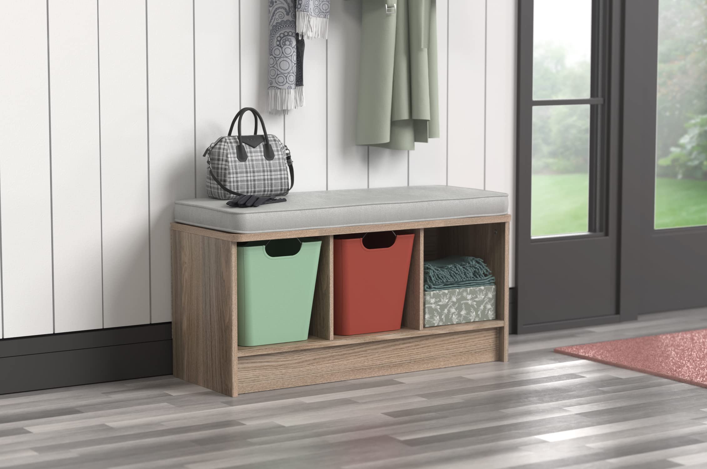 Closetmaid 3258 Cubeicals 3-Cube Storage Bench, Natural Gray With Gray Cushion