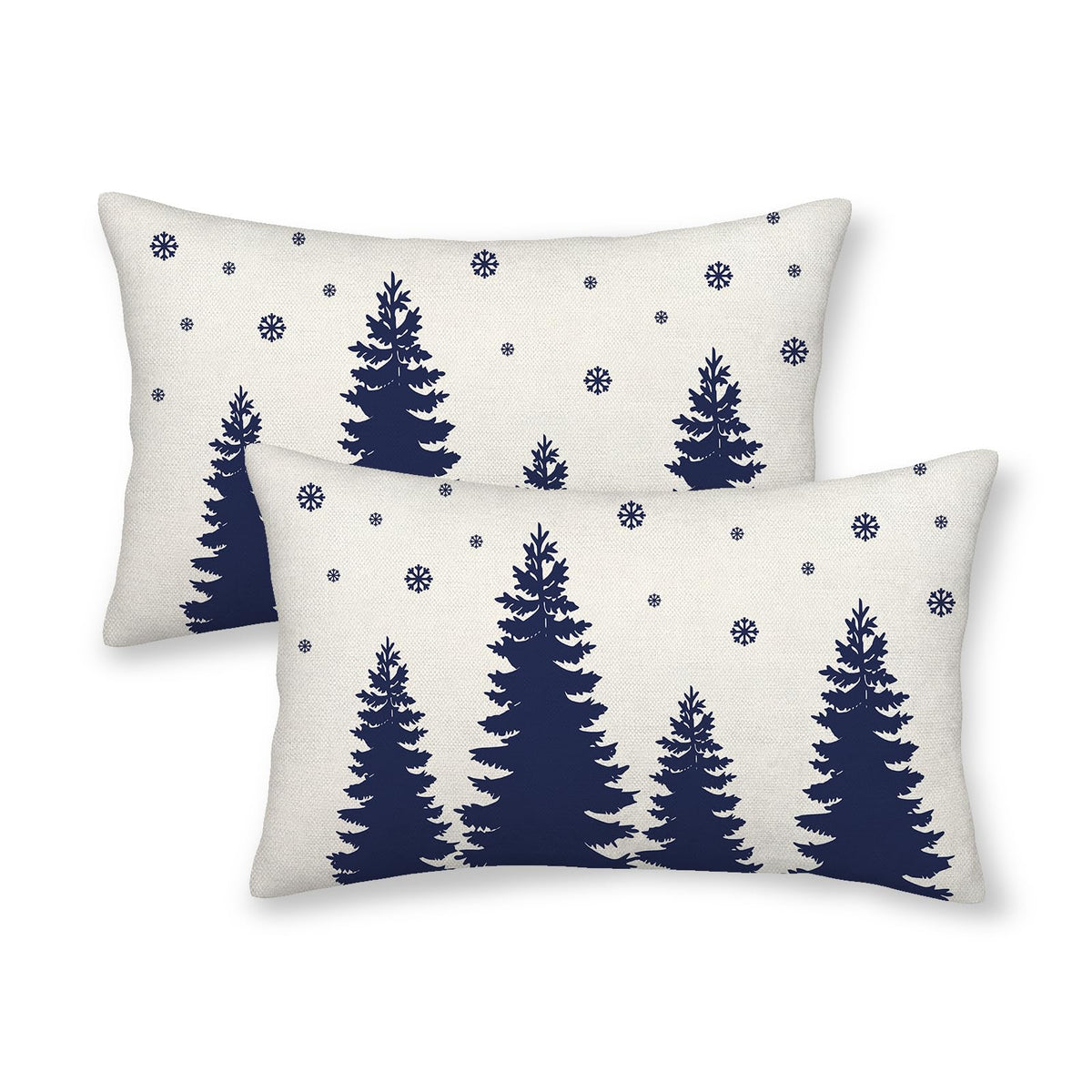 Cxmeifly Christmas Pillow Covers 12X20 Inch Set Of 2 Cream Navy Blue Christmas Tree Snowflakes Decor Throw Pillows Winter Xmas H