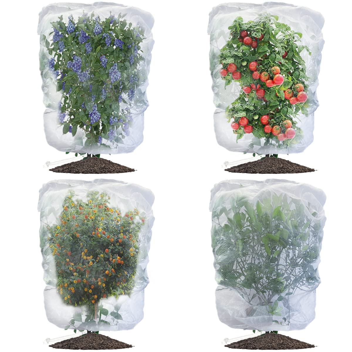 Evoio 4 Pack Fruit Protection Bags With Drawstring, Garden Netting Plant Covers, 3.5 Ft X 2.3 Ft Perfect For Tomato Netting Cove