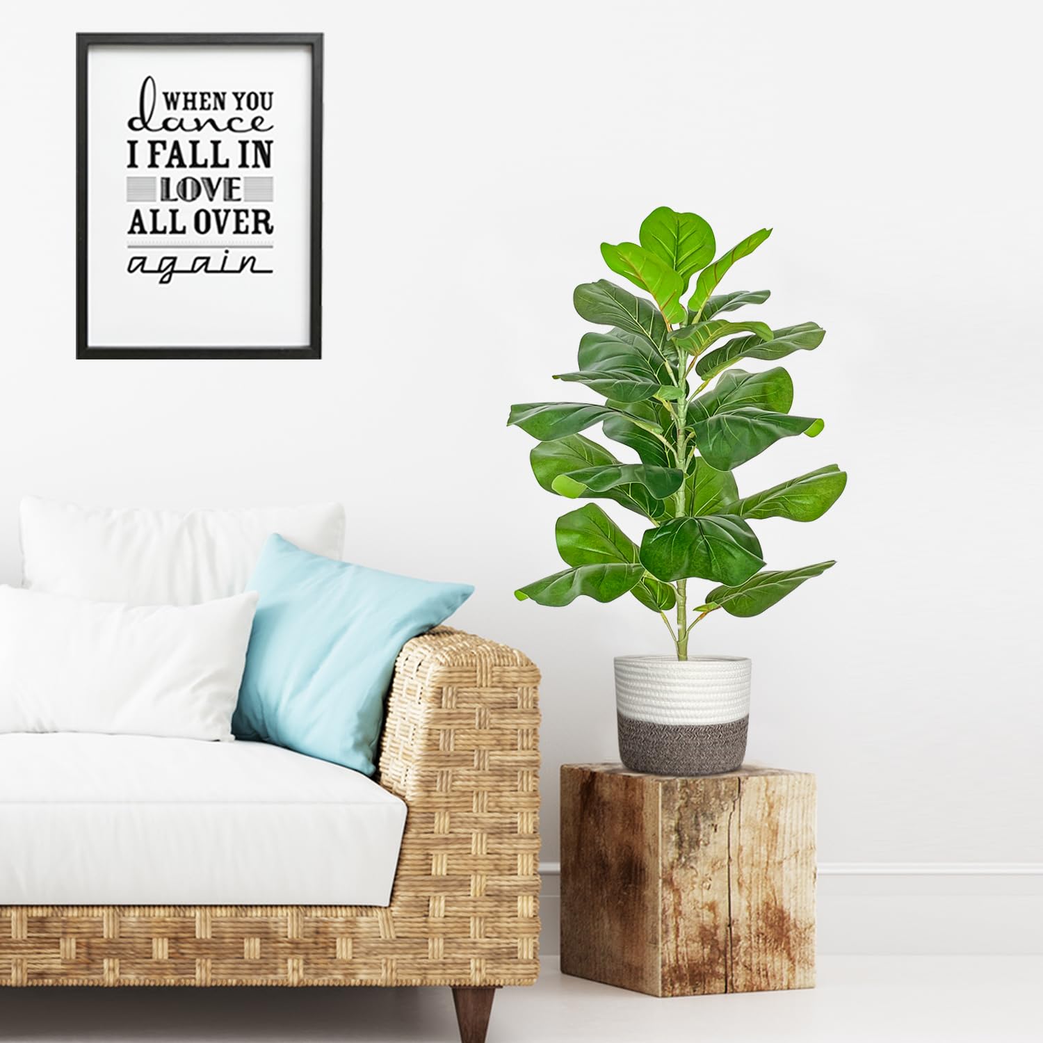 Besamenature Artificial Fiddle Leaf Fig Tree/Faux Ficus Lyrata For Home Office Decoration, 30.5'' Tall, With Cotton Rope Basket