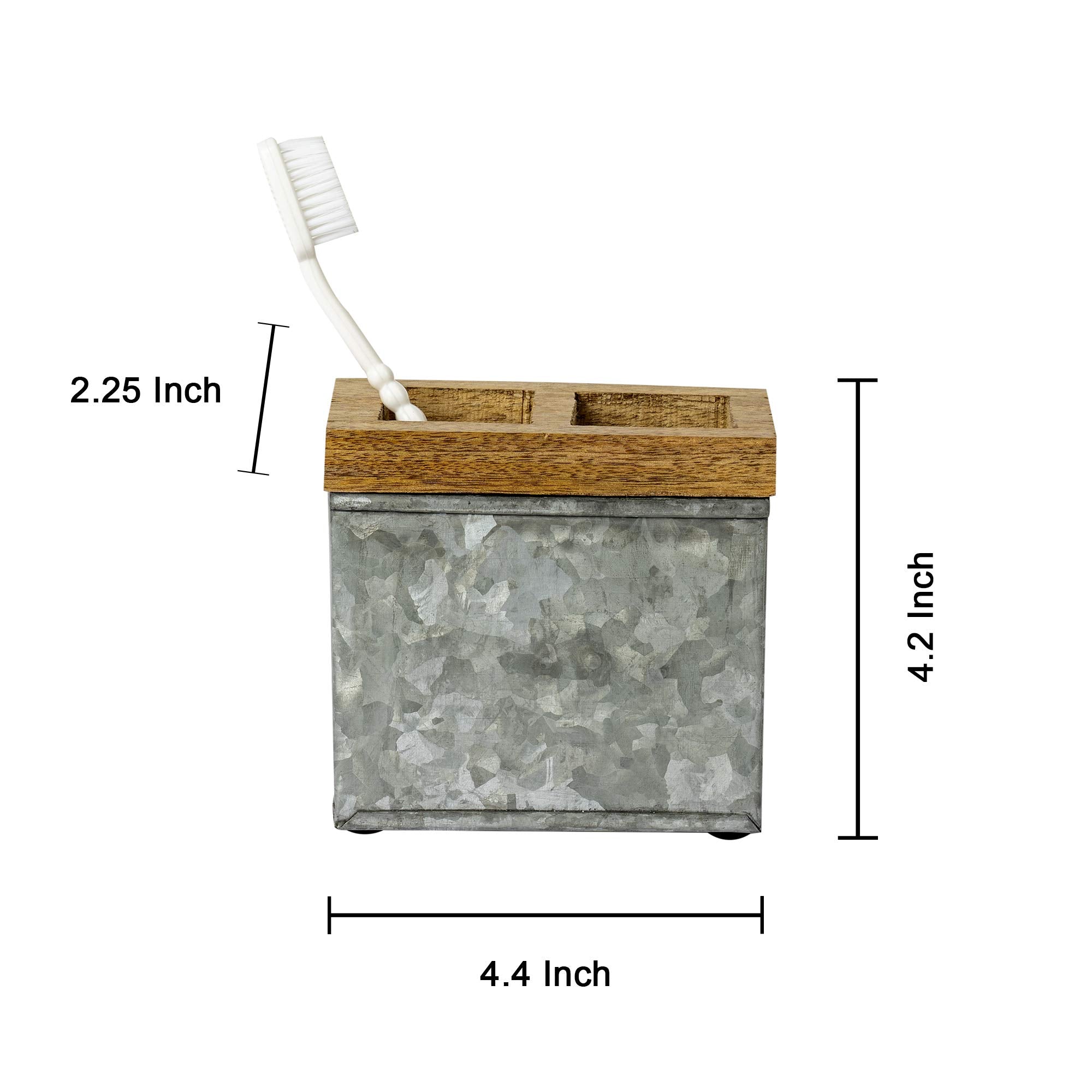 Nu Steel Confetti Bathroom Toothbrush Holder & Makeup Organizer In Galvanized Steel And Wood For Bathrooms & Vanity Spaces