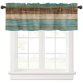 Rustic Farmhouse Valances Curtains for Kitchen Windows, Retro Wood Rod Pocket Curtain Toppers Teal Green Brown Country Short Cur