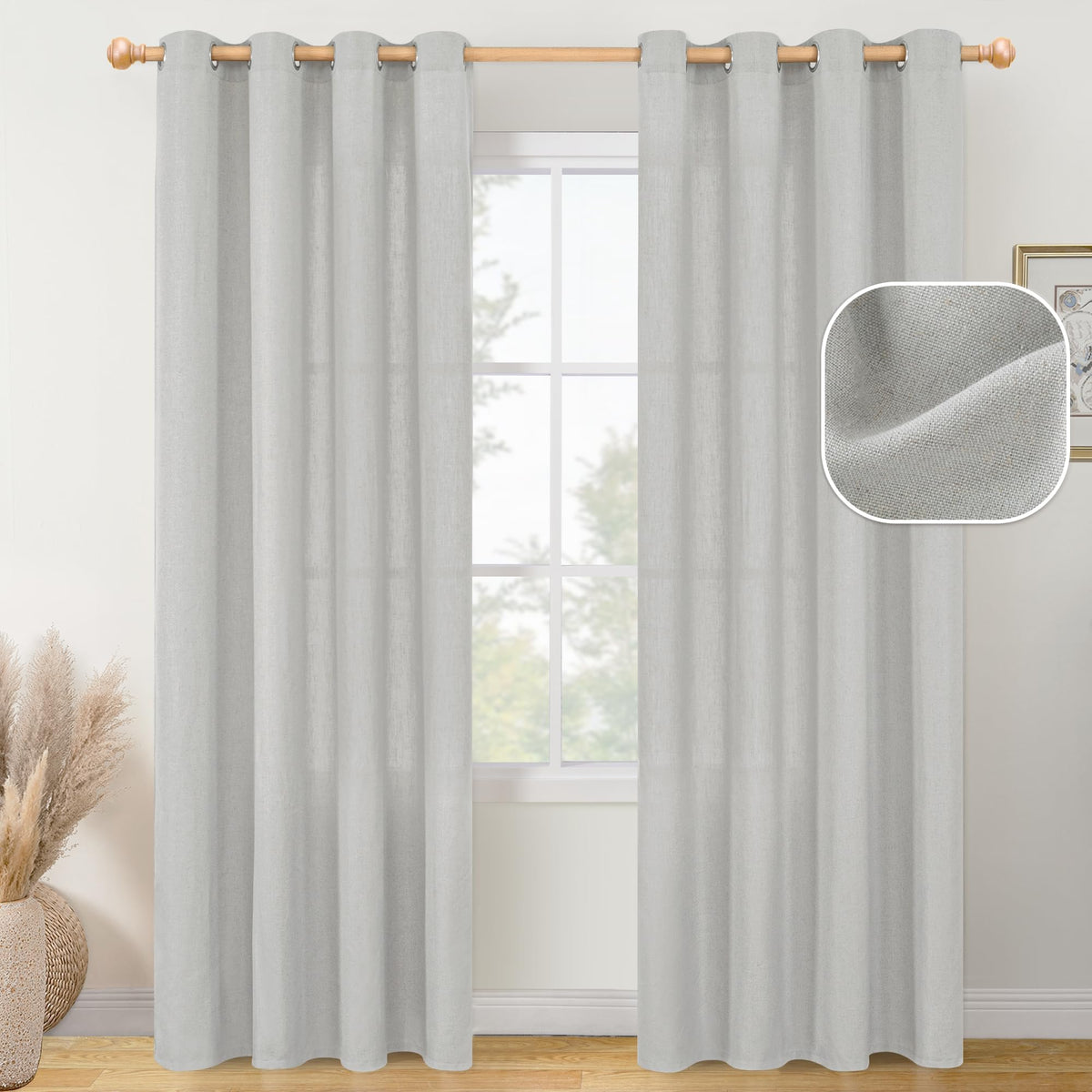 Youngstex Grey Linen Curtains 84 Inches Length For Living Room Light Filtering Window Drapes Privacy For Bedroom, Dining Office
