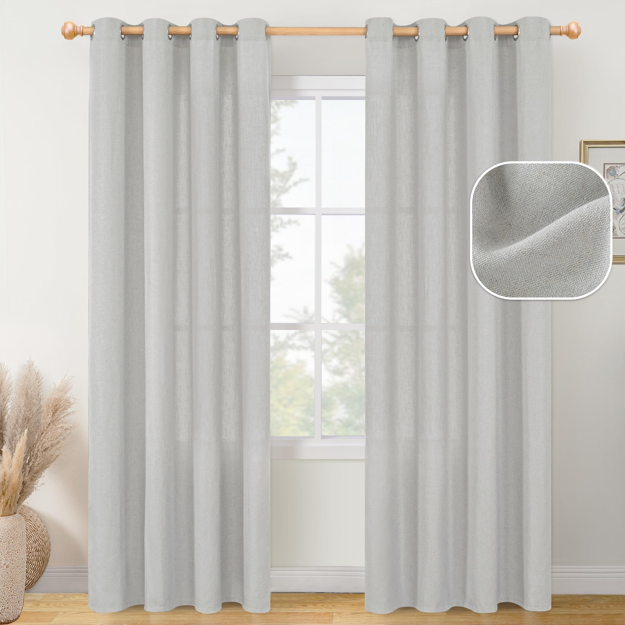 Youngstex Grey Linen Curtains 84 Inches Length For Living Room Light Filtering Window Drapes Privacy For Bedroom, Dining Office