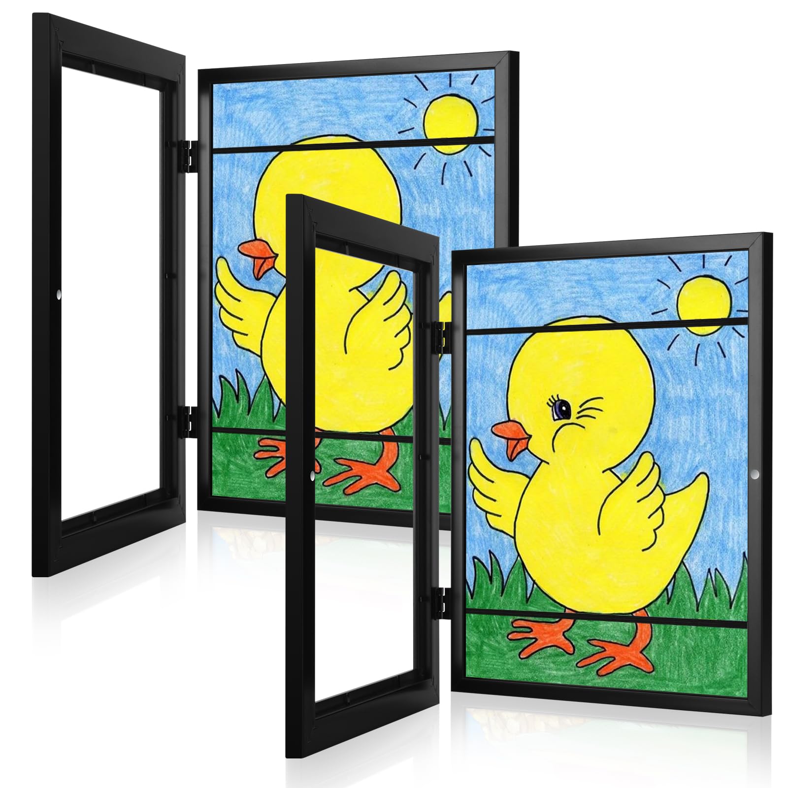 [2-Pack] Kids Frames, 8.5x11 Front Opening Kids Artwork Frames Changeable, Black Artwork Display Storage Frame for Wall, Holds 5