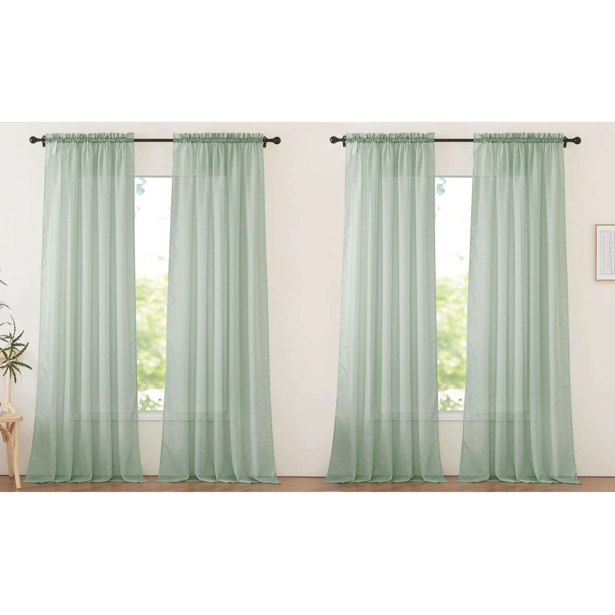 Nicetown Sheer Curtains For Living Room Extra Long, Rod Pocket Soft Voile Sheer Elegant Window Treatments Airy & Breathable For
