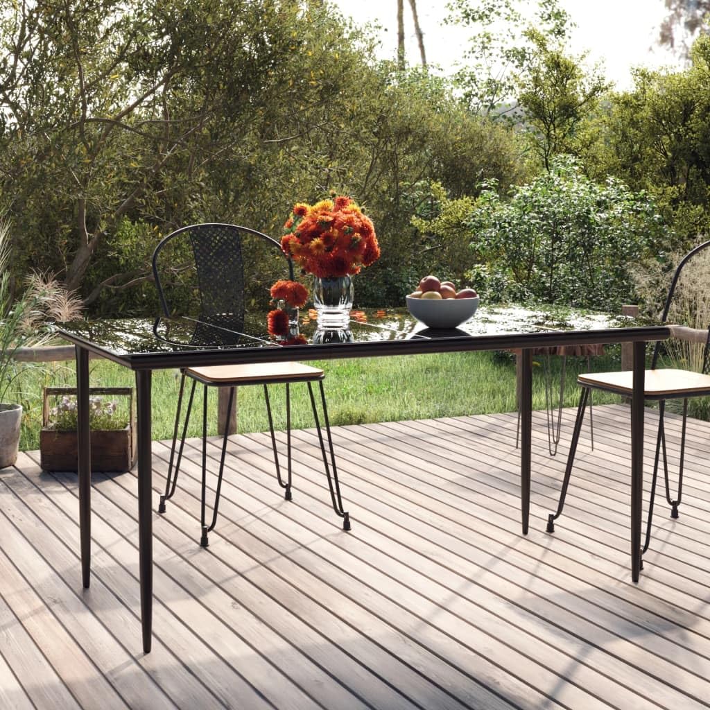 Black Garden Dining Table 160x80x74 Steel and Tempered Glass