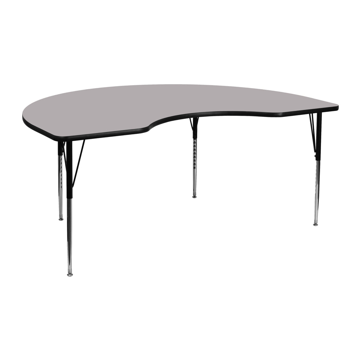 Flash Furniture Wren 48''W x 72''L Kidney Grey Thermal Laminate Activity Table - Standard Height Adjustable Legs