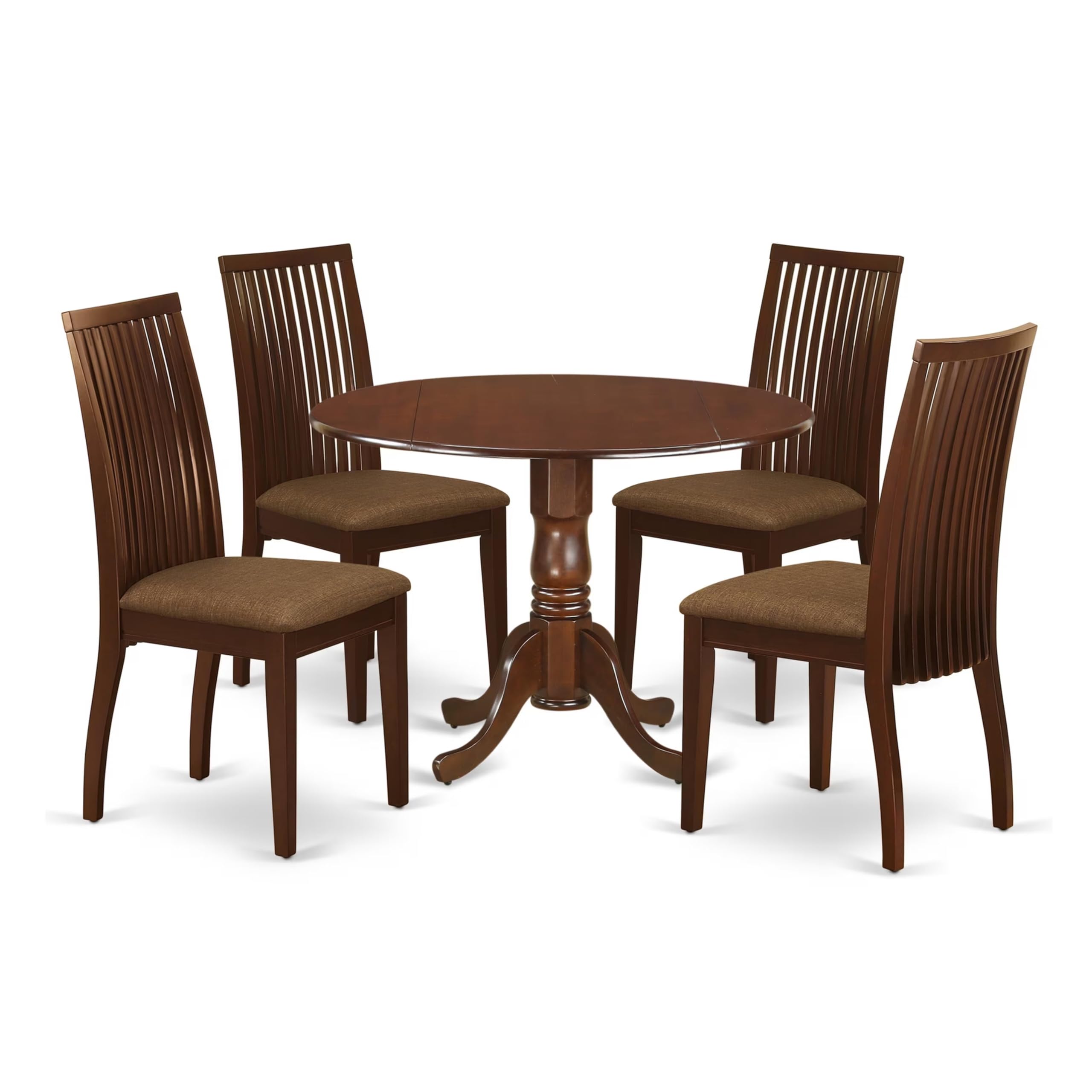East West Furniture DLIP5-BMK-W 5 Piece Dining Room Table Set Includes a Round Kitchen Table with Dropleaf and 4 Dining Chairs, 42x42 Inch, Buttermilk & Cherry