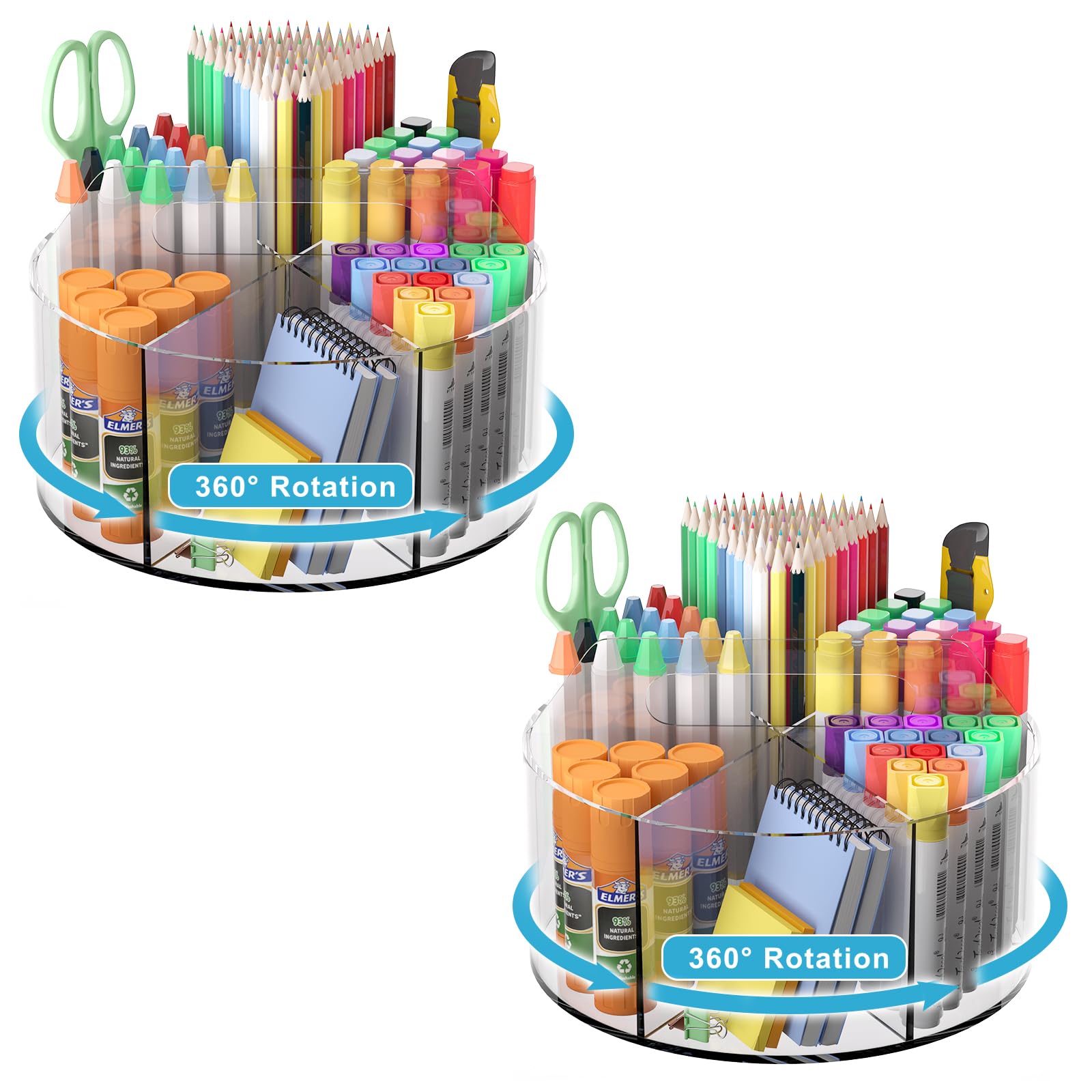 Wawocs Rotating Art Supply Organizer 2 Pcs, Clear Marker Organizer Pen Holder For Desk, Colored Pencil Organizer Desktop Organiz
