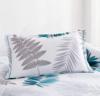 Sleepbella Comforter Twin Size, 600 Thread Count Cotton Blue Floral With Khaki & Grey Leaves Pattern White Reversible Comforter