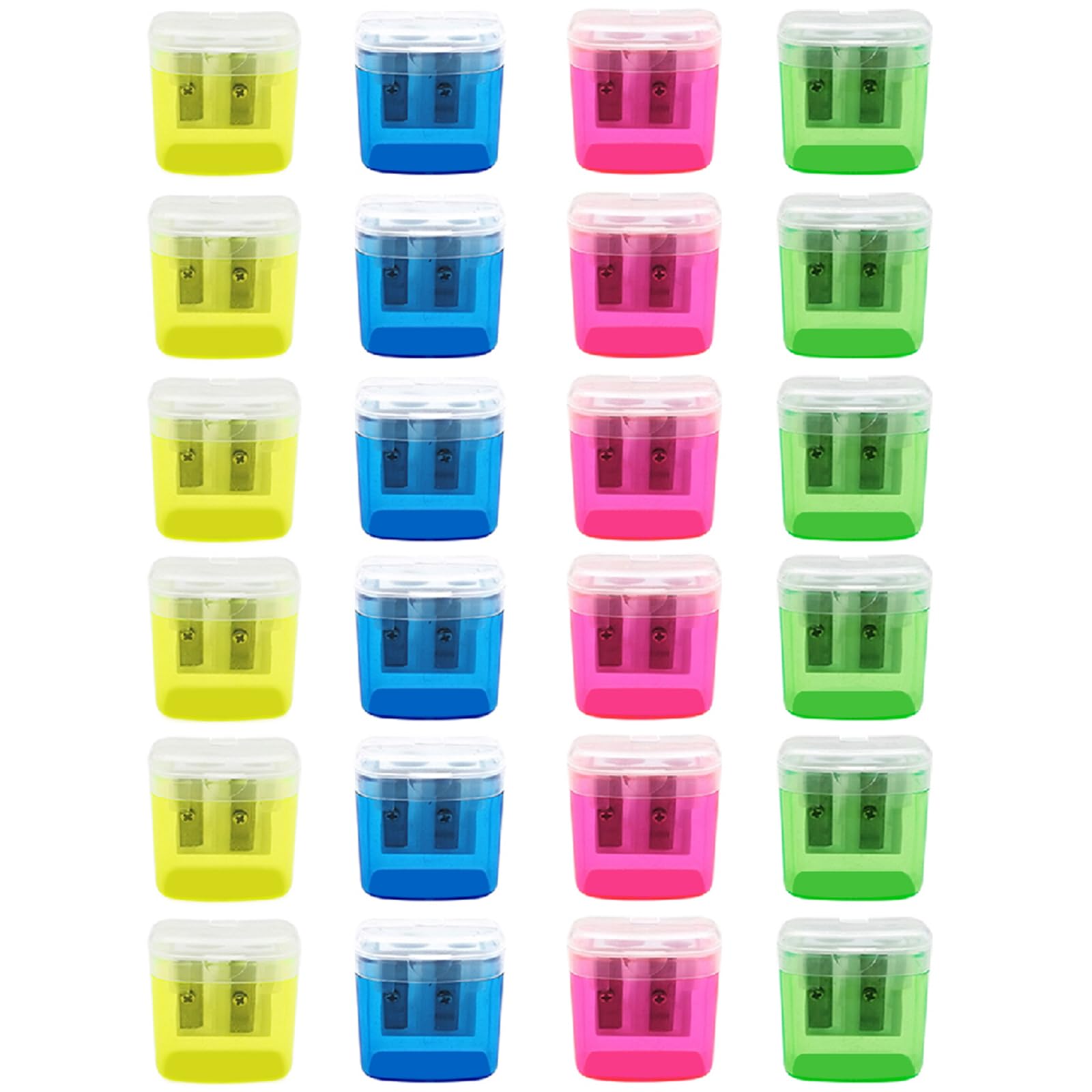 Austark 24Pcs Pencil Sharpener Manual, Assorted Color Small Dual Hole Pencil Sharpeners Bulk With Lid With Lid For School Office
