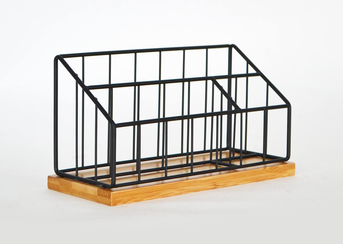 Aq Desk Organizer For Home/Office, Multi-Functional, 3 Compartments For Holding Desktop Supplies/Accessories, Wire Wood Design -