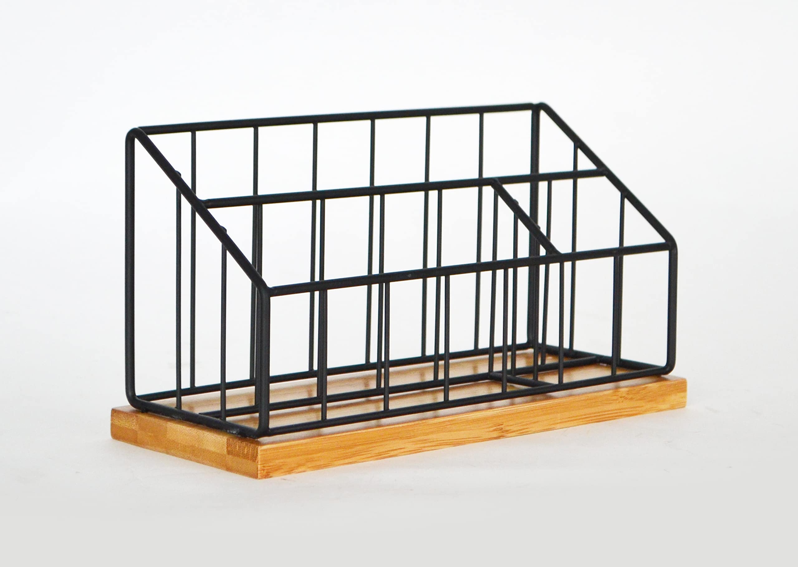 Aq Desk Organizer For Home/Office, Multi-Functional, 3 Compartments For Holding Desktop Supplies/Accessories, Wire Wood Design -