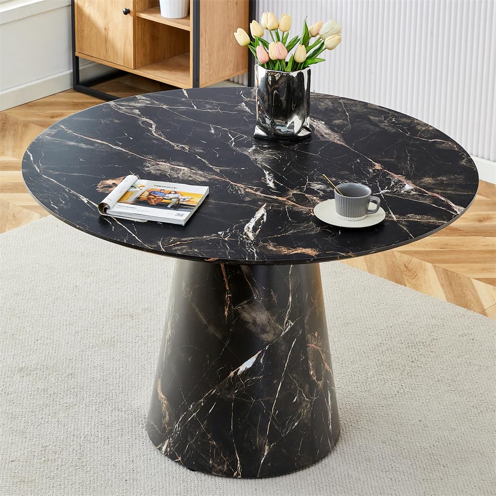 Round Dining Table, 45' Round Dining Room Table, Black Dining Table, Modern Round Kitchen Table For Apartment, Easy Assembly, S