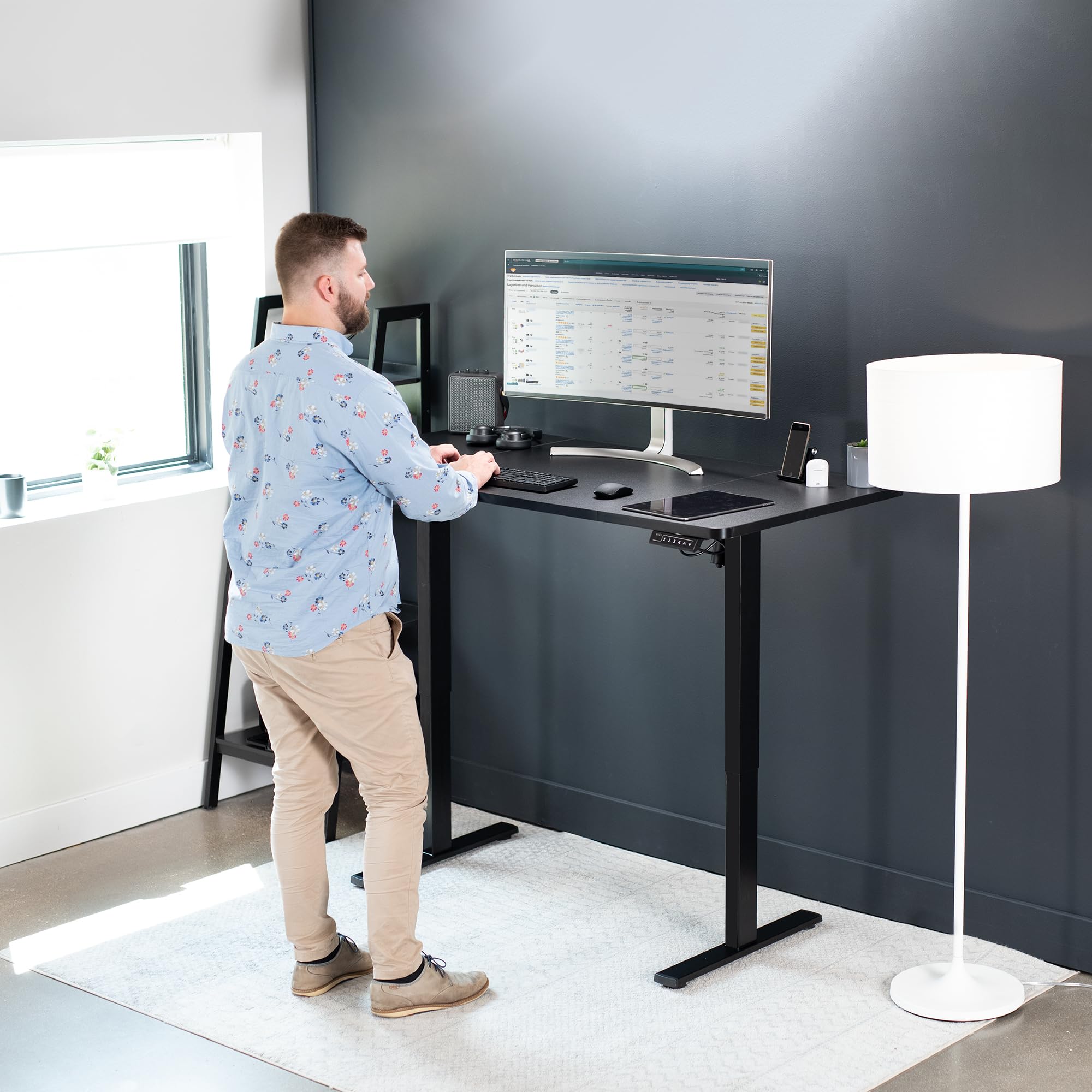 Vivo Electric 60 X 30 Inch Standing Desk Workstation, Memory Controller Height Adjustment, 1B Series, Black Top Black Frame, Desk-Kit-1B6B-30