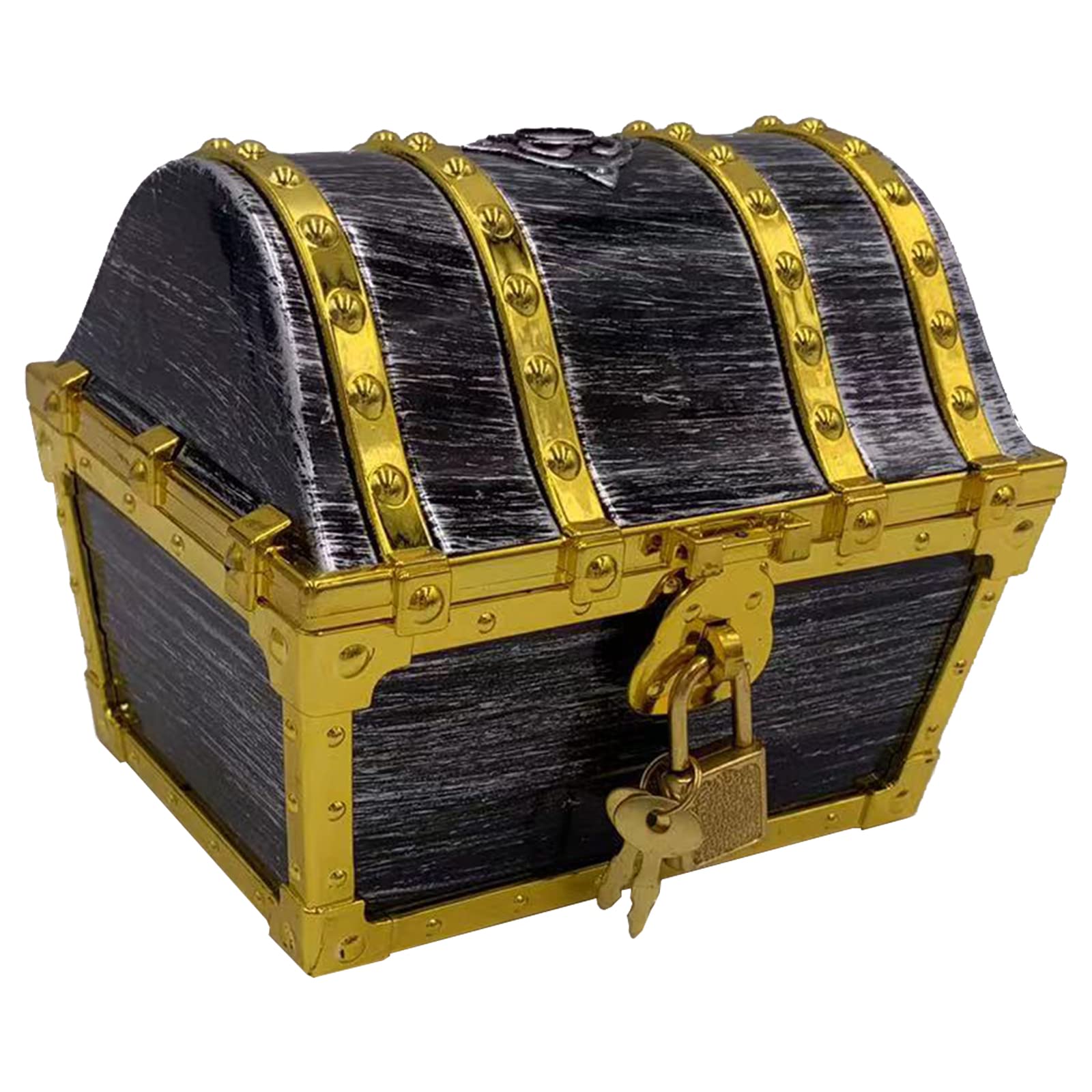 Flyekist Kids Pirate Treasure Chest Storage Box,Golden Border Decorative Pirate Chest with Lock and Key for Kids Birthday,Hallow