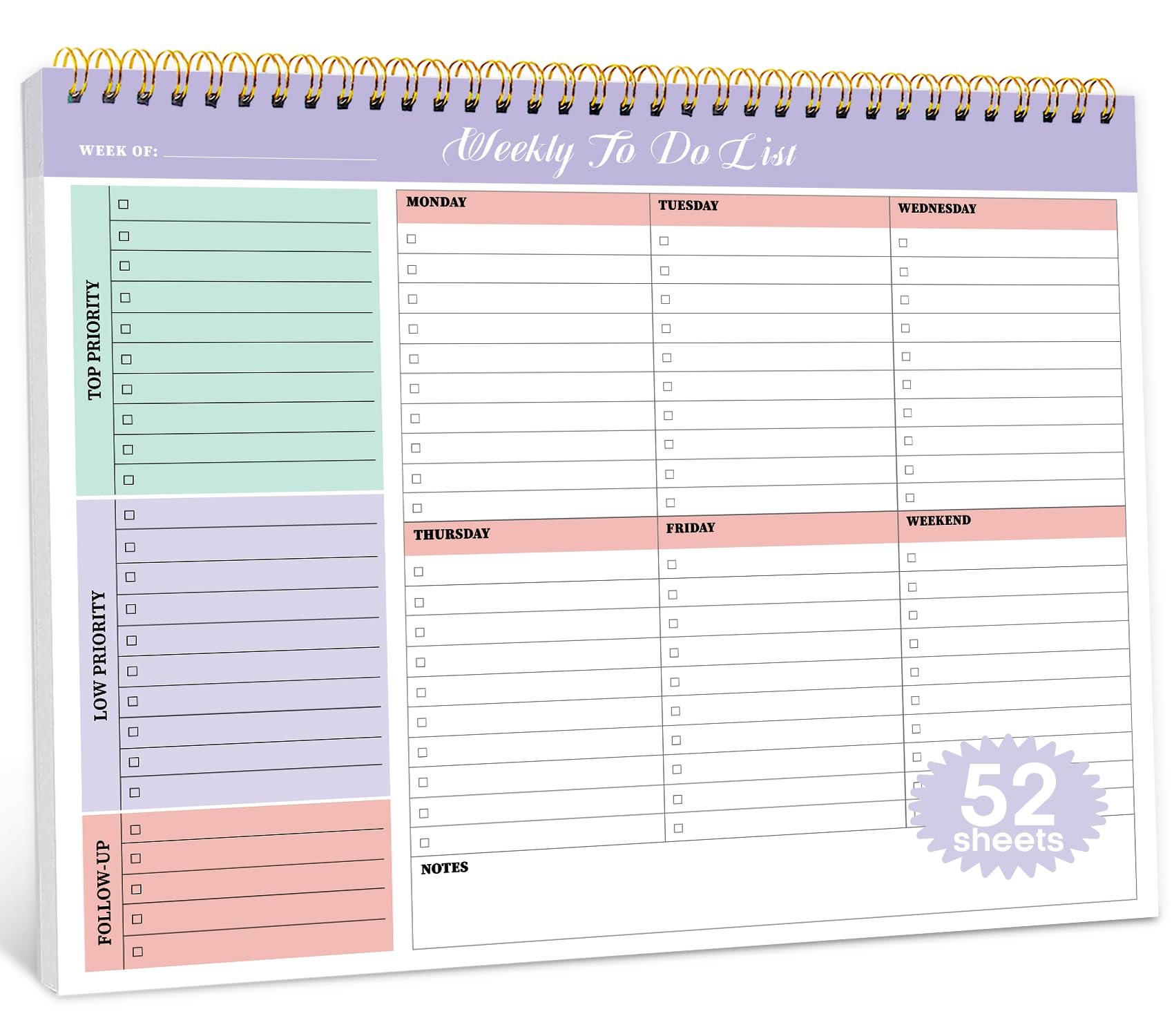 Weekly To Do List Notepad With 52 Undated Sheets(8.5'  11')- Weekly Desk Planner For Women & Man, Work And Home - Violet Dream