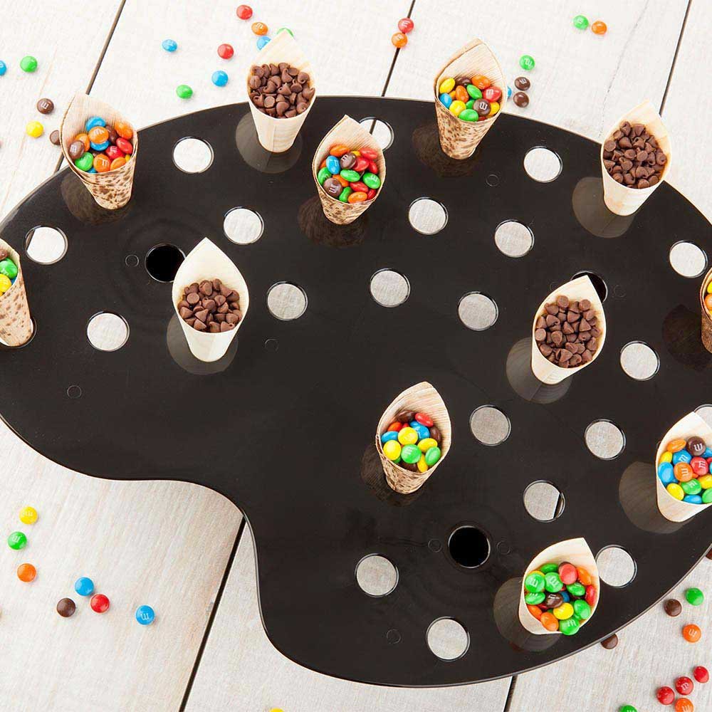 Restaurantware 16 X 13 X 3 Inch Ice Cream Cone Holders 4 Palette Design Popcorn Cone Holders - 35 Holes With Legs Black Plastic