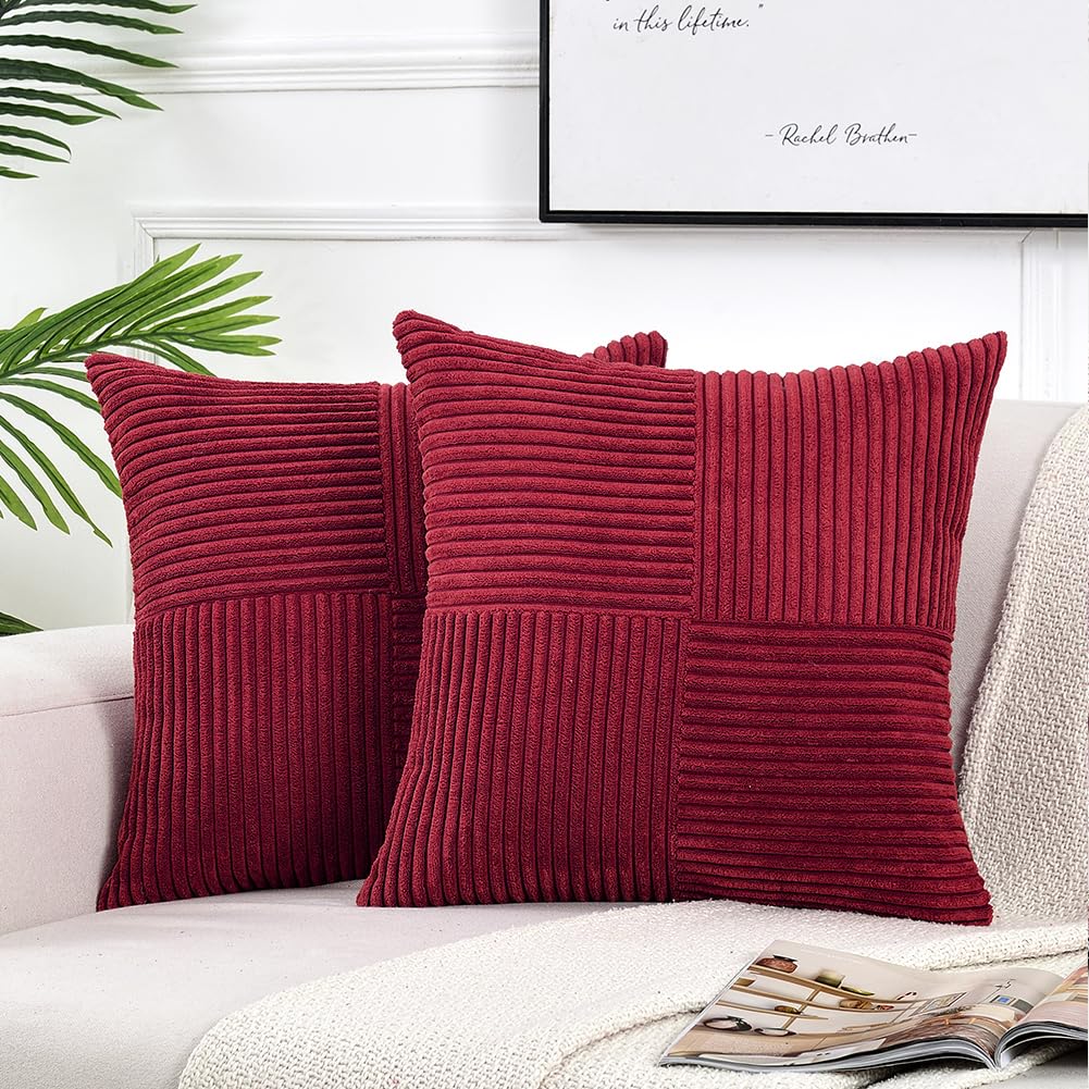 Fancy Homi 2 Packs Burgundy Big Decorative Throw Pillow Covers 24X24 Inch For Living Room Couch Bed Sofa, Rustic Farmhouse Boho