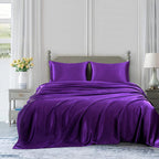 Homiest 3Pcs Satin Sheets Set Luxury Silky Satin Bedding Set With Deep Pocket, 1 Fitted Sheet + 1 Flat Sheet + 1 Pillowcase (Twin Xl Size, Purple)