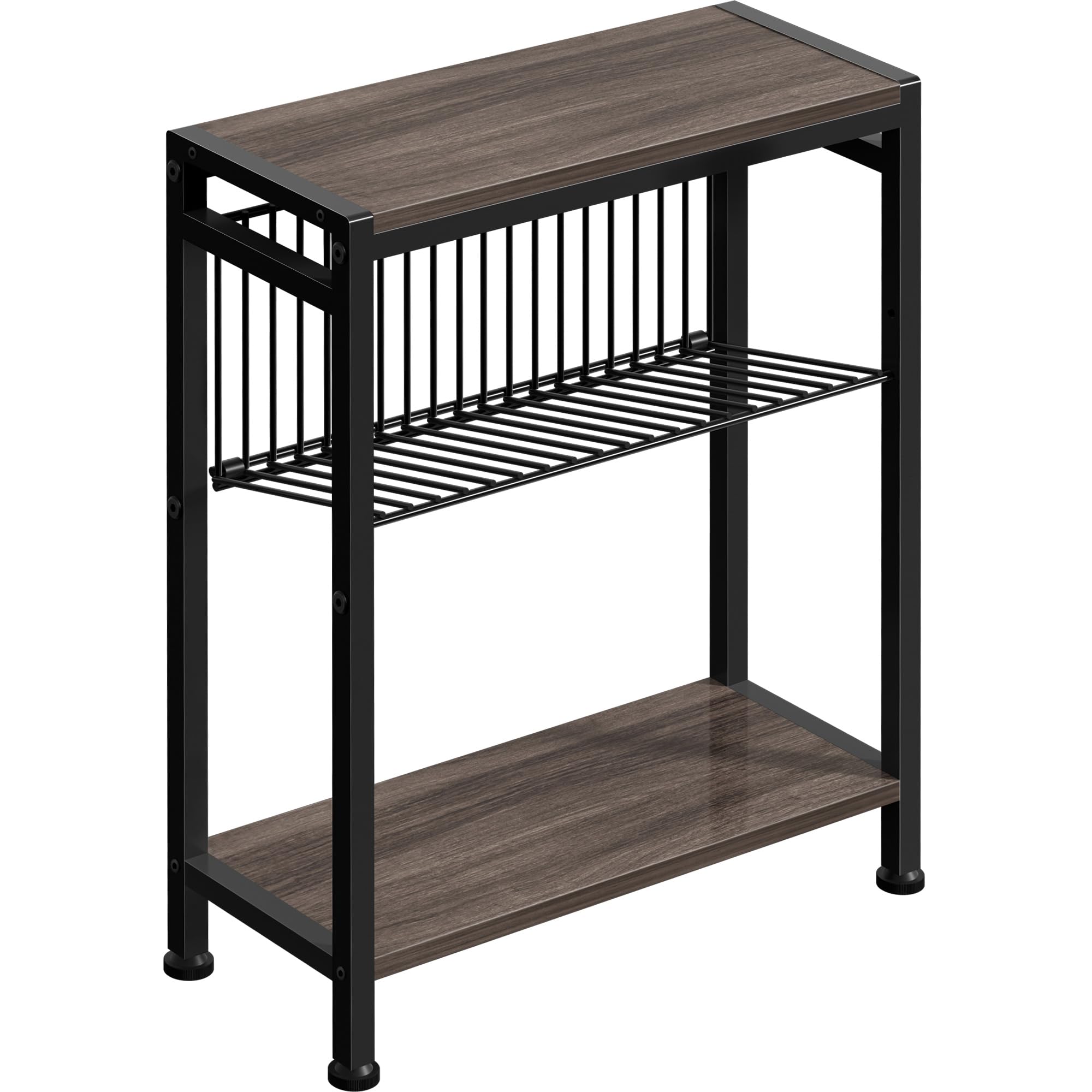 Homedawn Small Side Table For Small Space, 3-Tier Narrow End Tablewith Magazine Holder,Small Nightstand, Skinny Snack Couch Tabl