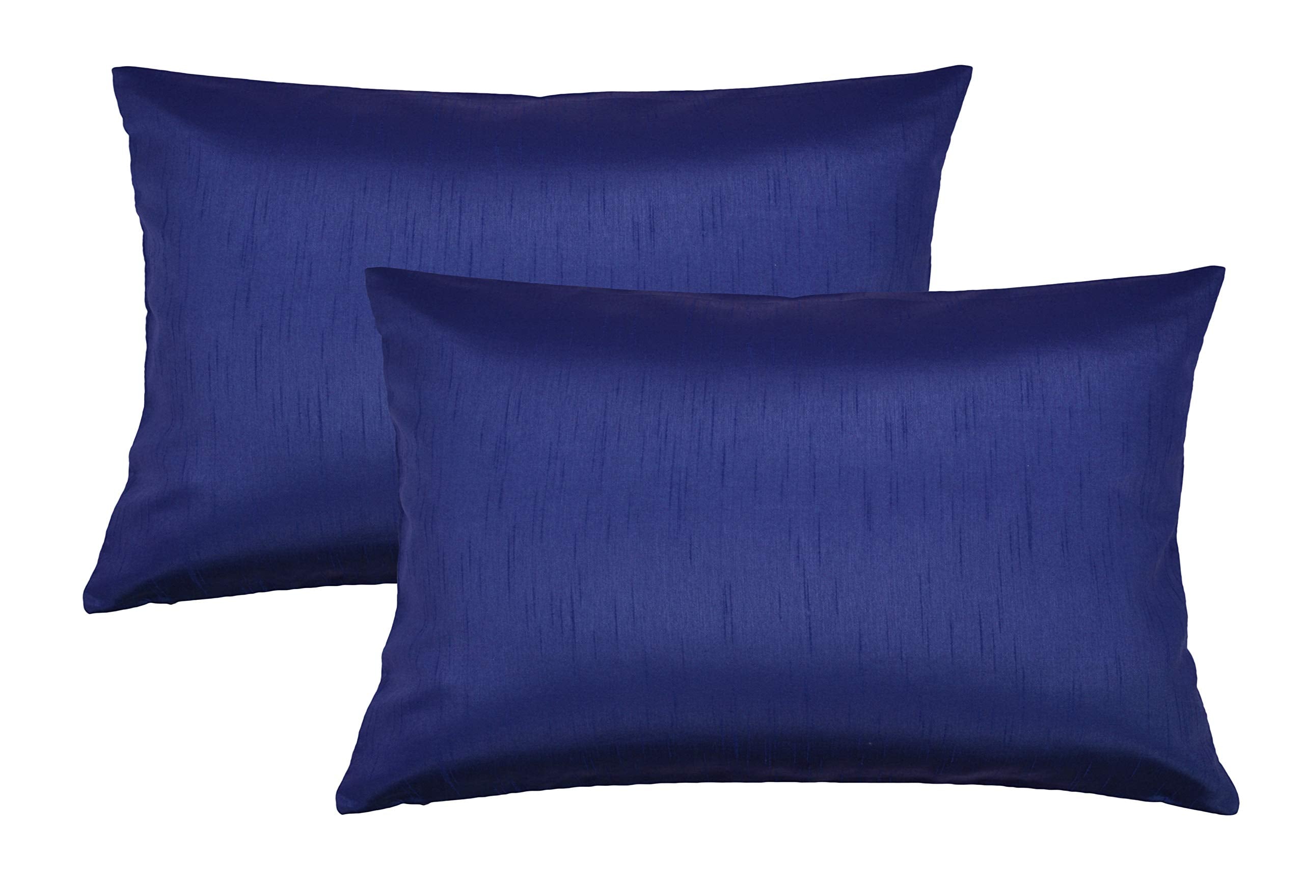 Aiking Home 12X18 Inches Faux Silk Rectangular Throw Pillow Cover, Zipper Closure, Royal (Set Of 2)