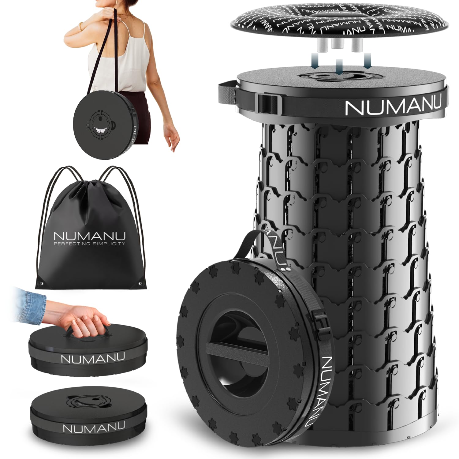 2025 Upgraded XXL 19.7 Collapsible Stool with Cushion & Carry Bag | 1000lbs Max Weight, Heavy Duty Portable Retractable Teselcop